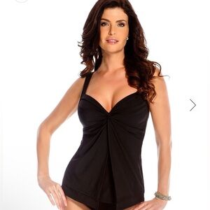 Miraclesuit Love Knot Tankini Swimsuit Top Black Size 14 Slimming NWT